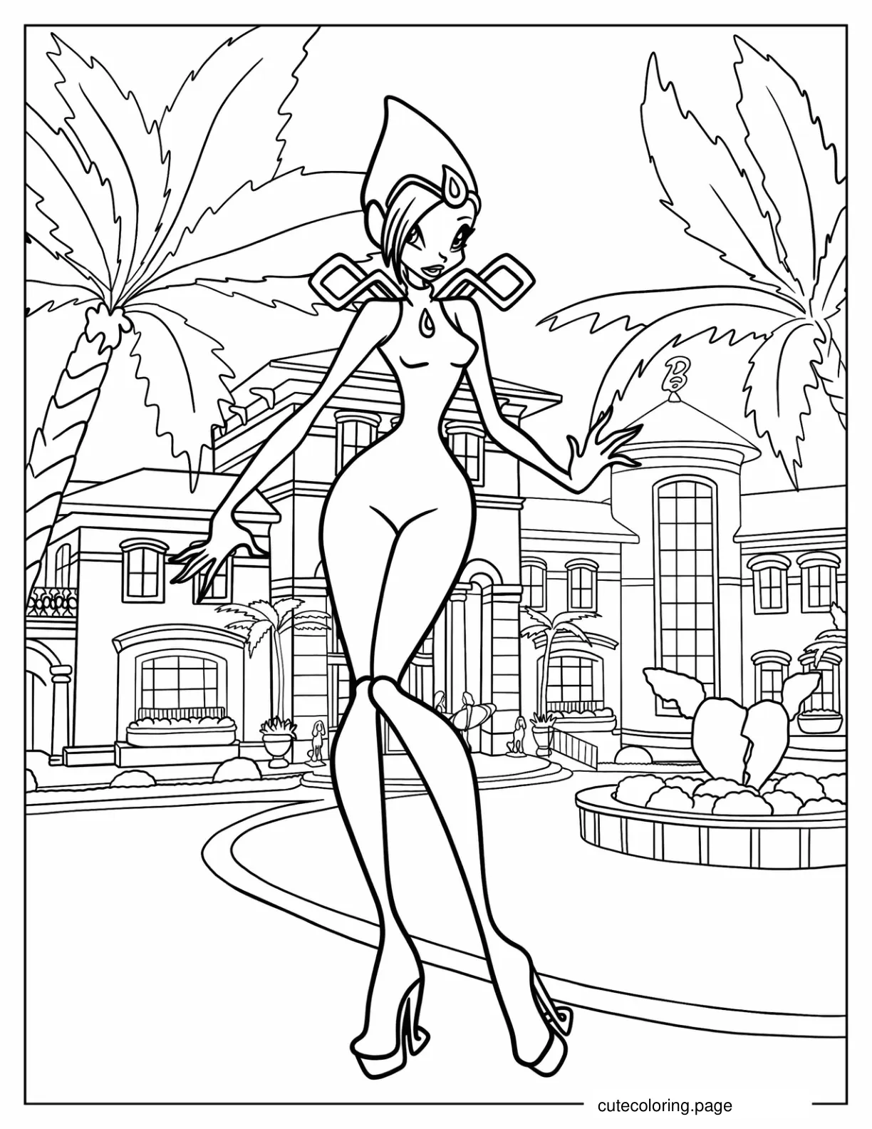 Winx Club Tecna In Front Of Mansion coloring page