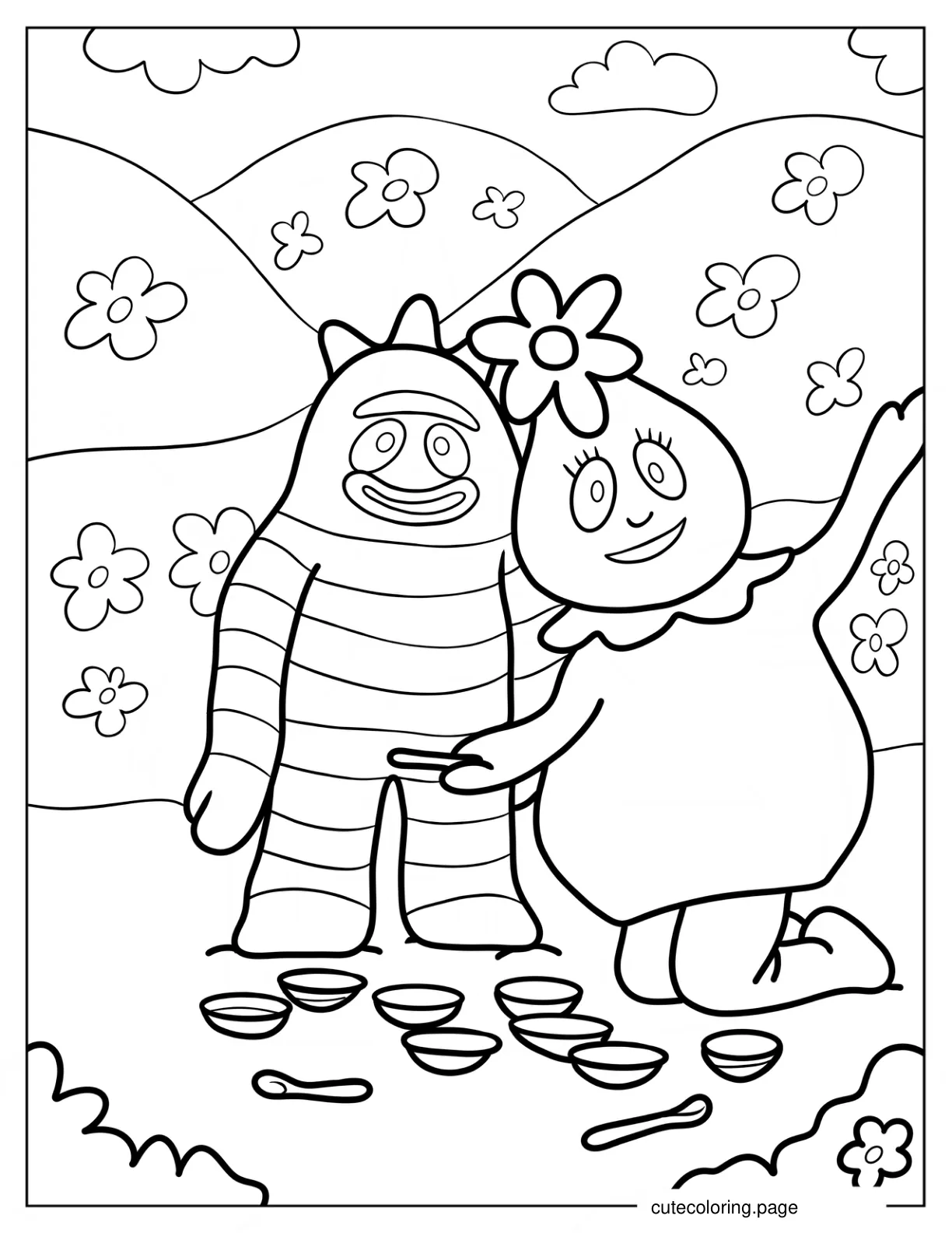 Easy Brobee And Foofa In Flower Field Coloring Sheet For Kids coloring page