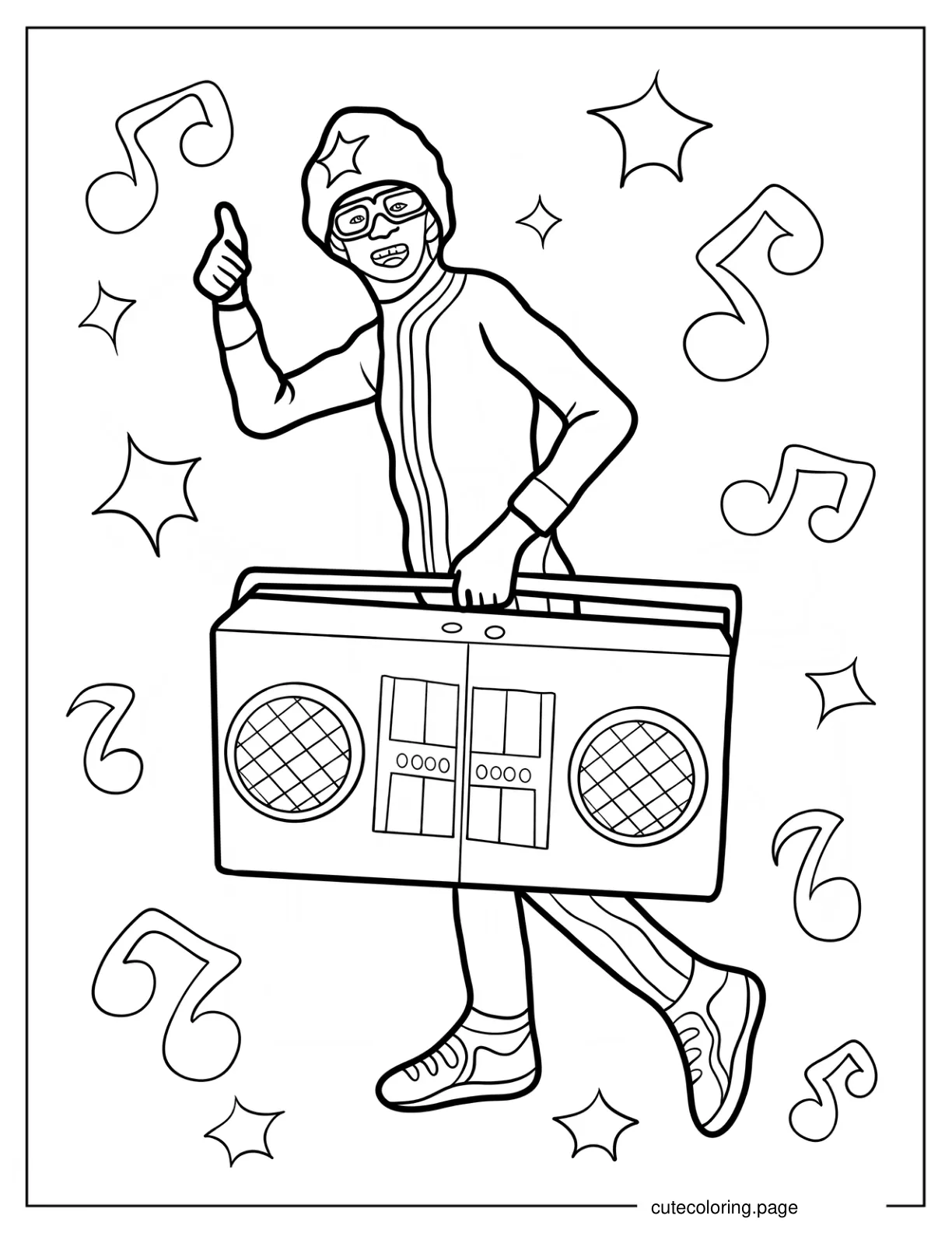 Happy Kammy Kam Carrying Boombox Coloring Sheet coloring page