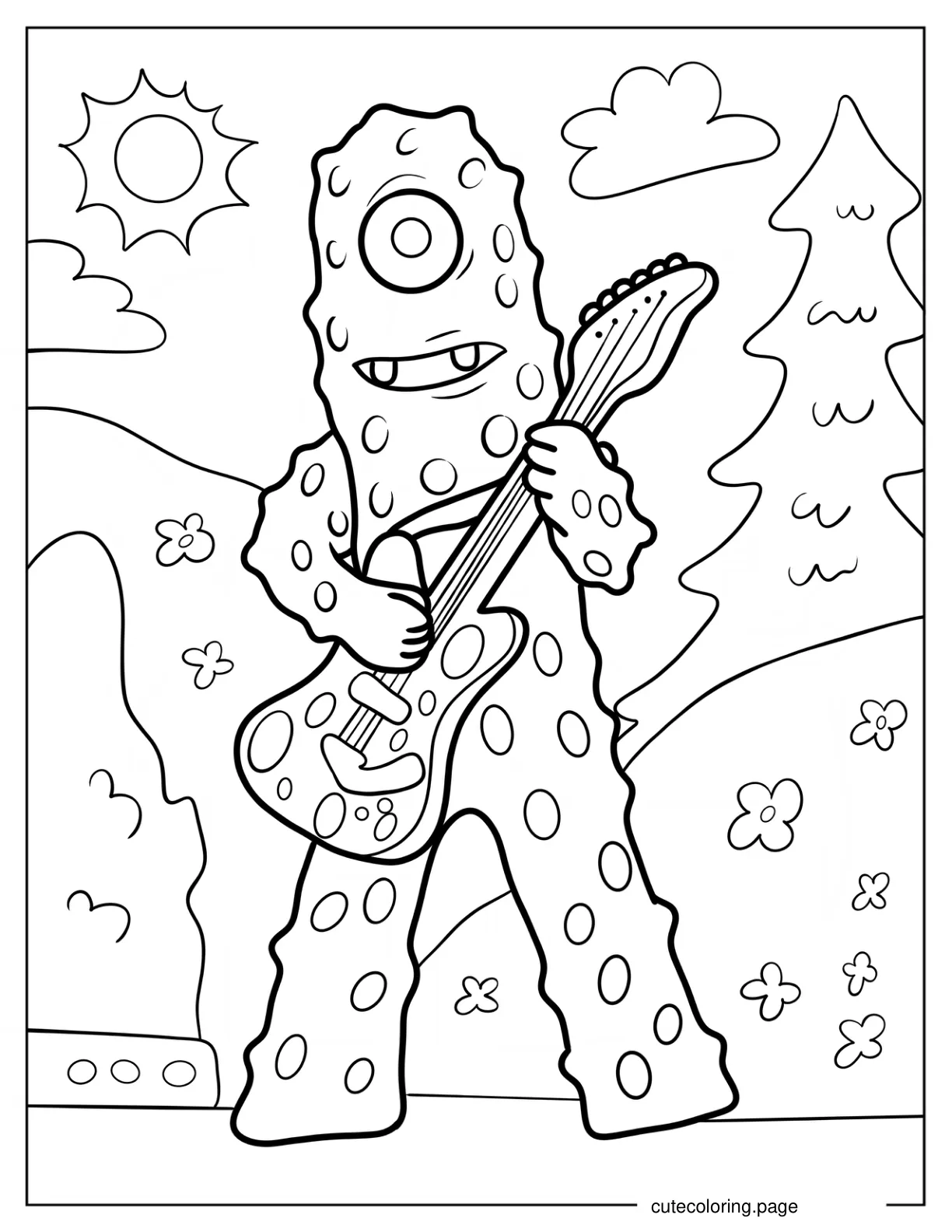 Muno Playing The Guitar Coloring Page For Kids coloring page