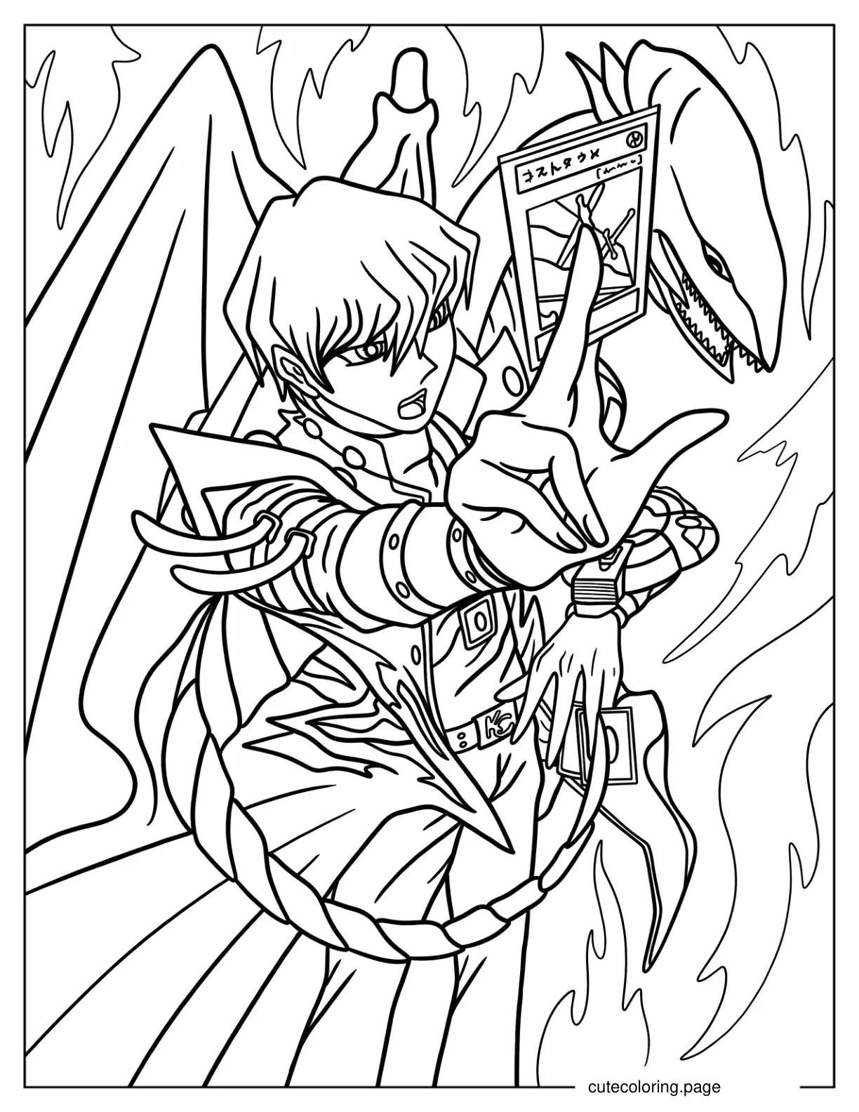 Seto Kaiba In Duel Monsters With Blue Eyed White Dragon Coloring Sheet coloring page