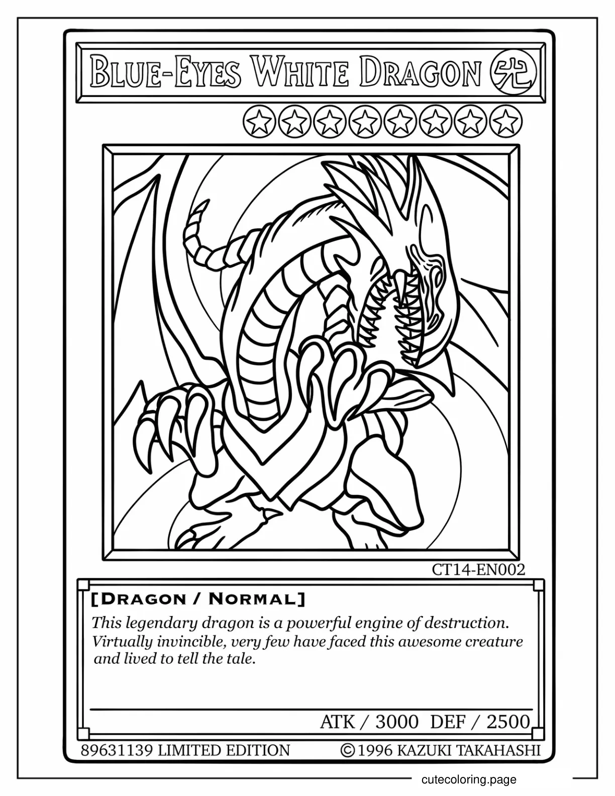 Yu Gi Oh Blue Eyes White Dragon Card Coloring Page coloring page