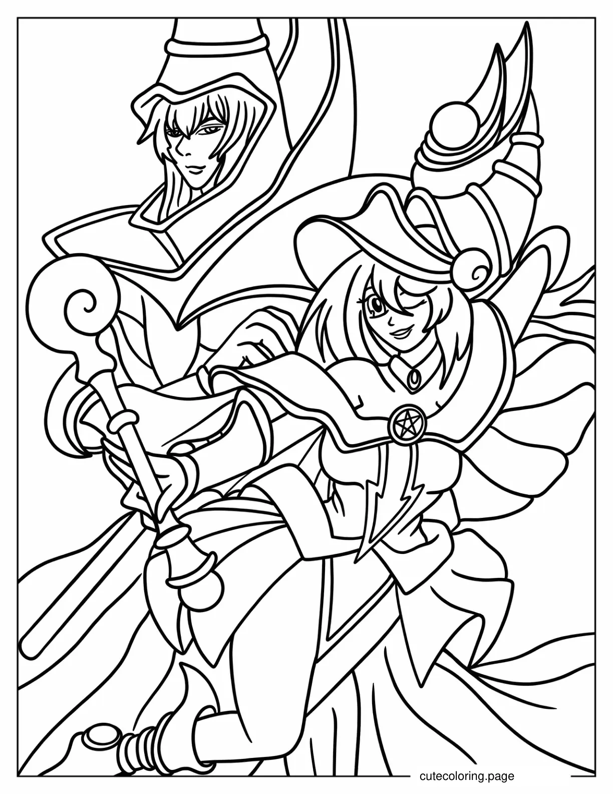 Yu Gi Oh Dark Magician With Dark Magician Girl Coloring Page For Kids coloring page