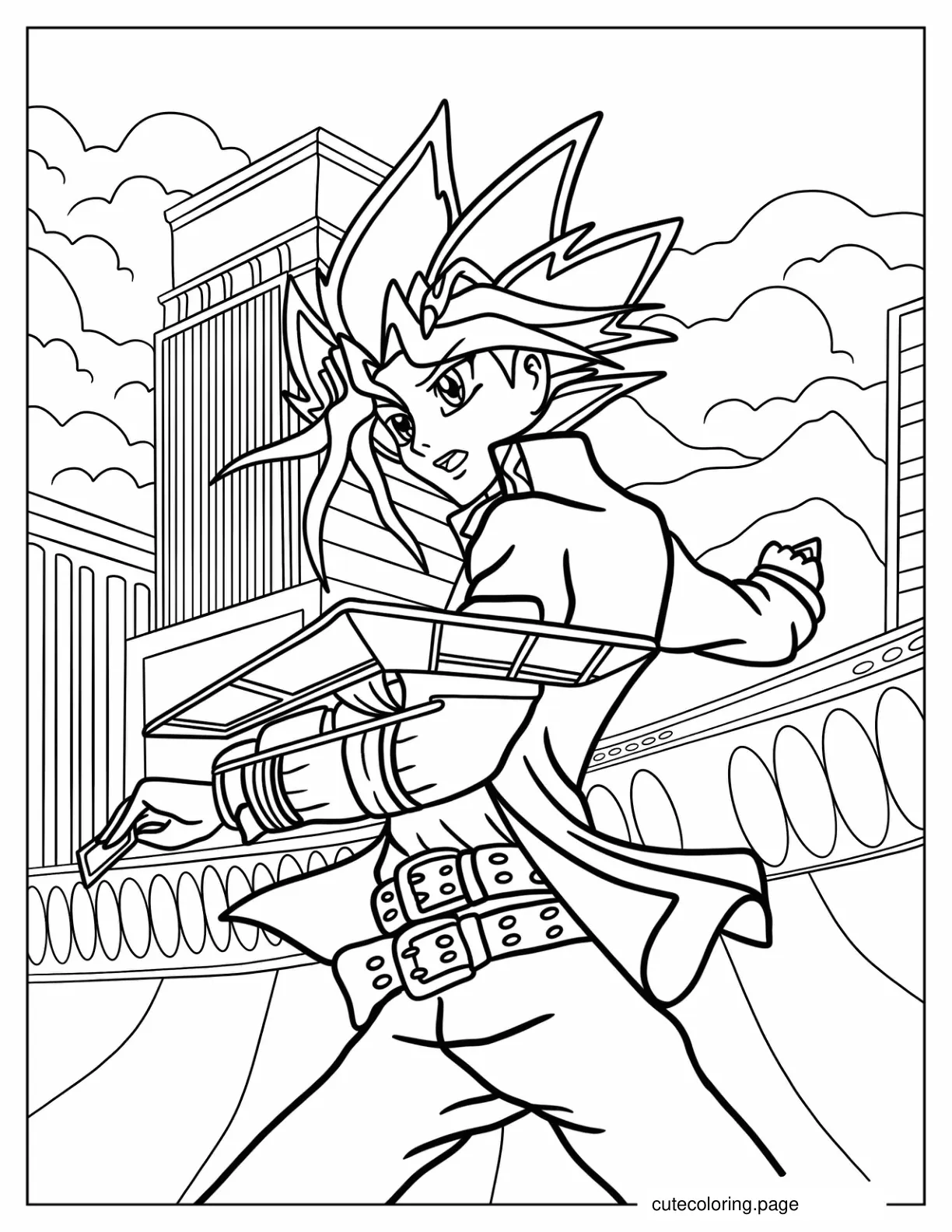 Yugi Mutou In Duel Monsters Battle Coloring Page coloring page