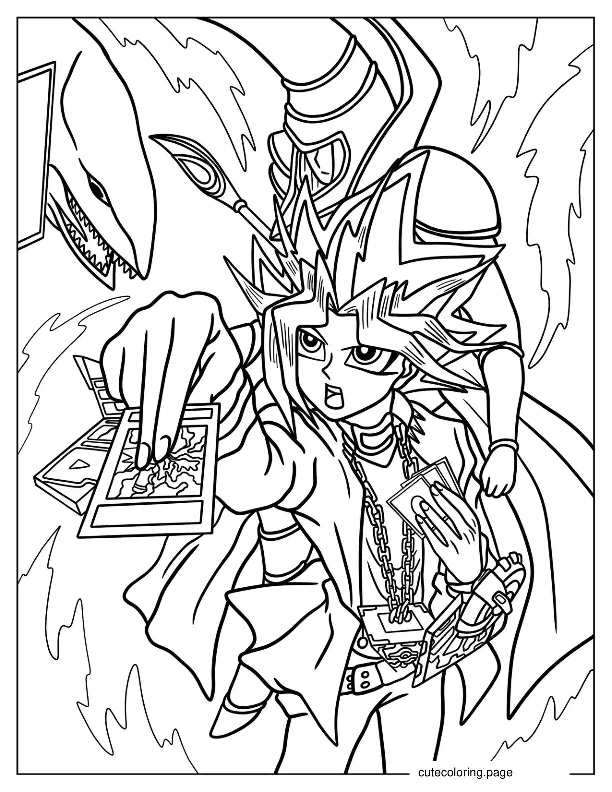 Yugi Mutou In Duel Monsters With Dark Magician And Dragon coloring page