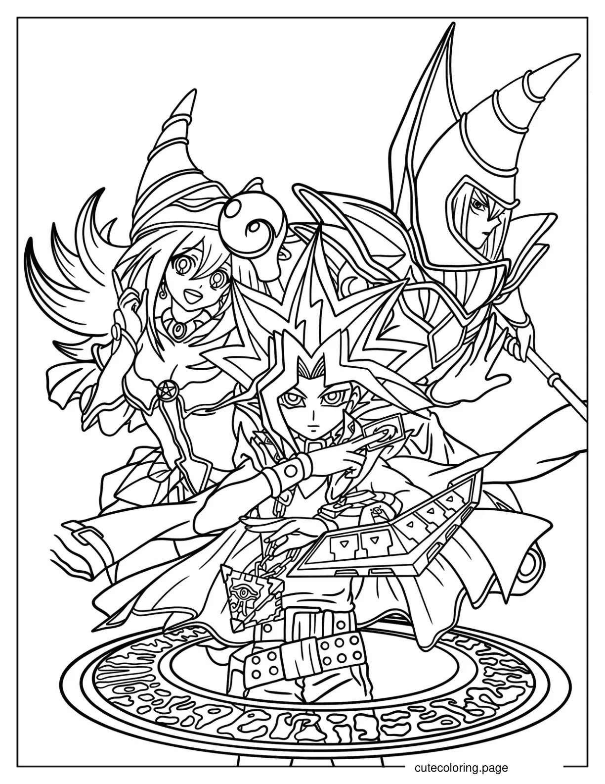 Yugi Mutou With Dark Magician And Dark Magician Girl Coloring Sheet coloring page